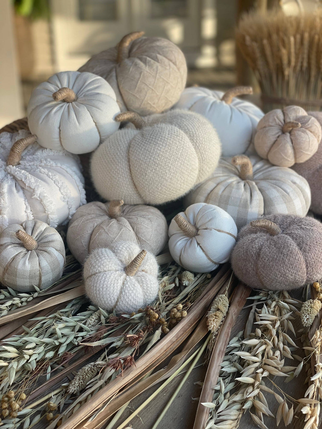 Medium Tan Fuzzy Fall Fabric Pumpkin