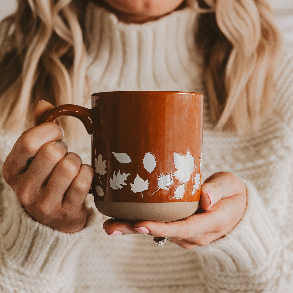 Fall Leaves Orange Stoneware Coffee Mug