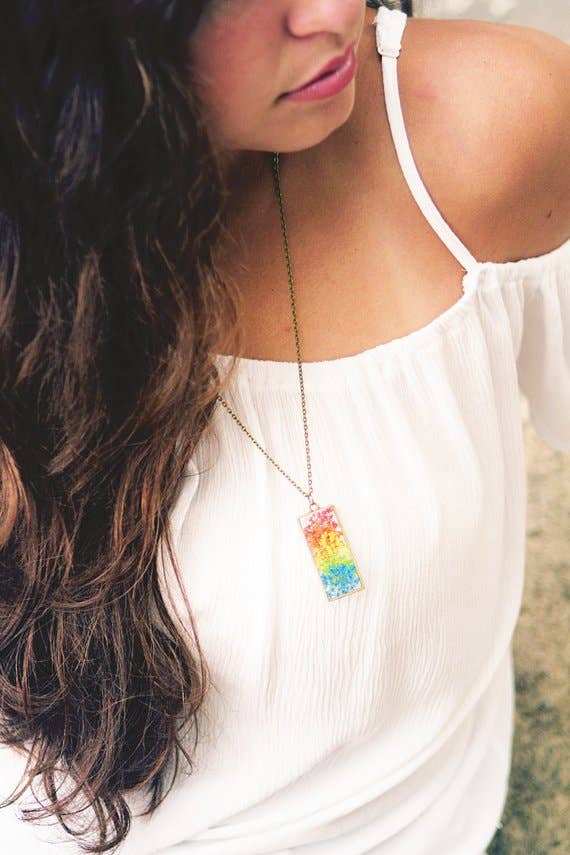 Rainbow Queen Annes Lace Flower Necklace