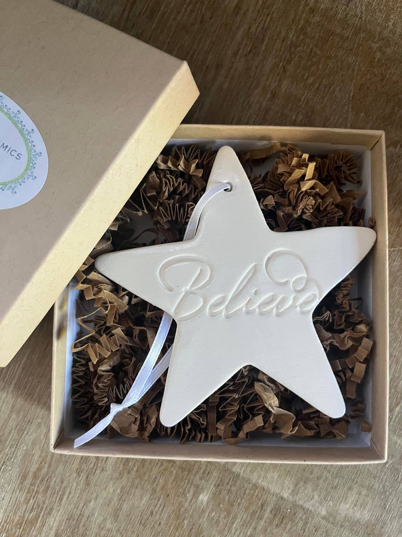Ceramic Christmas Ornament Believe Star | Handmade Pottery