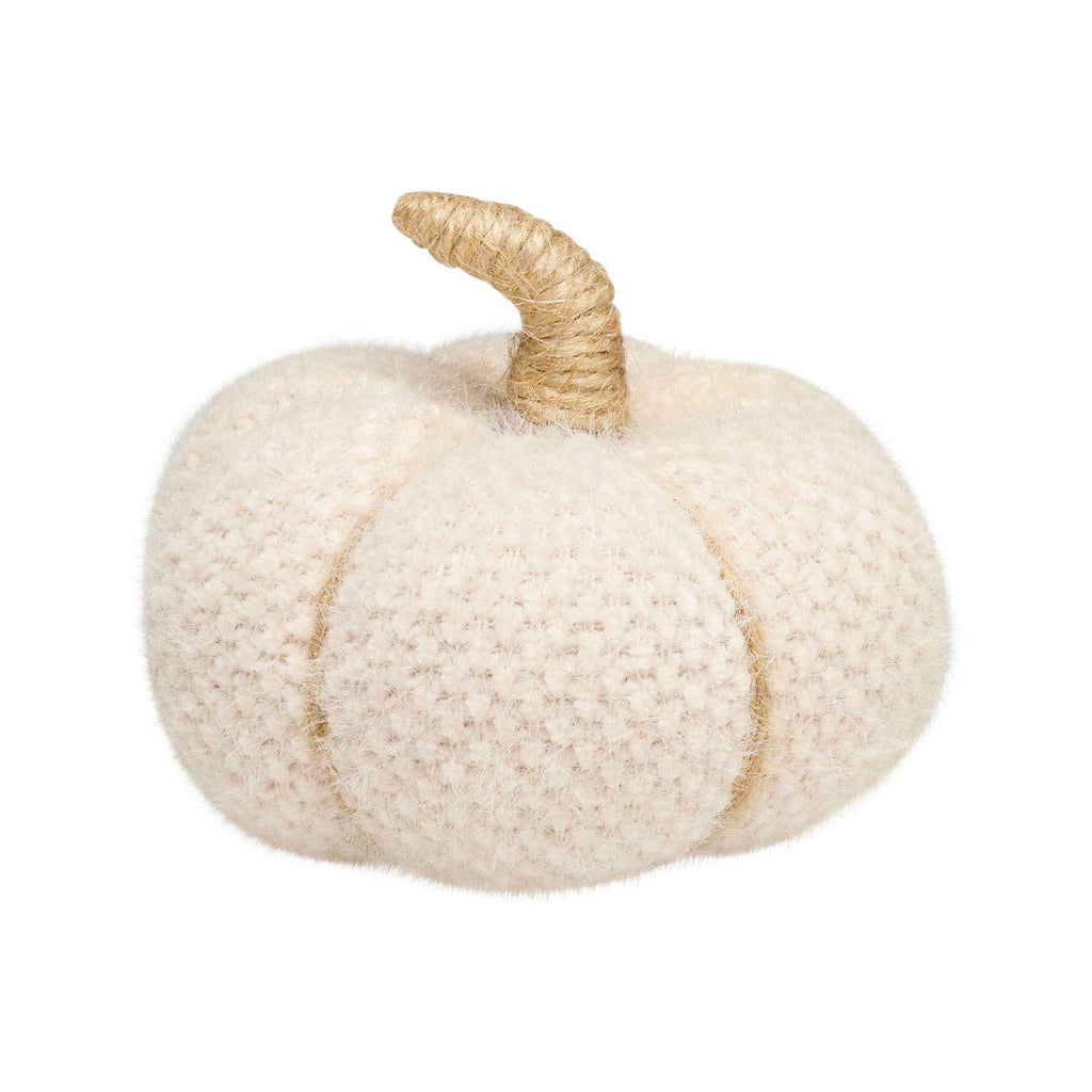 Small Cream Fuzzy Fall Fabric Pumpkin