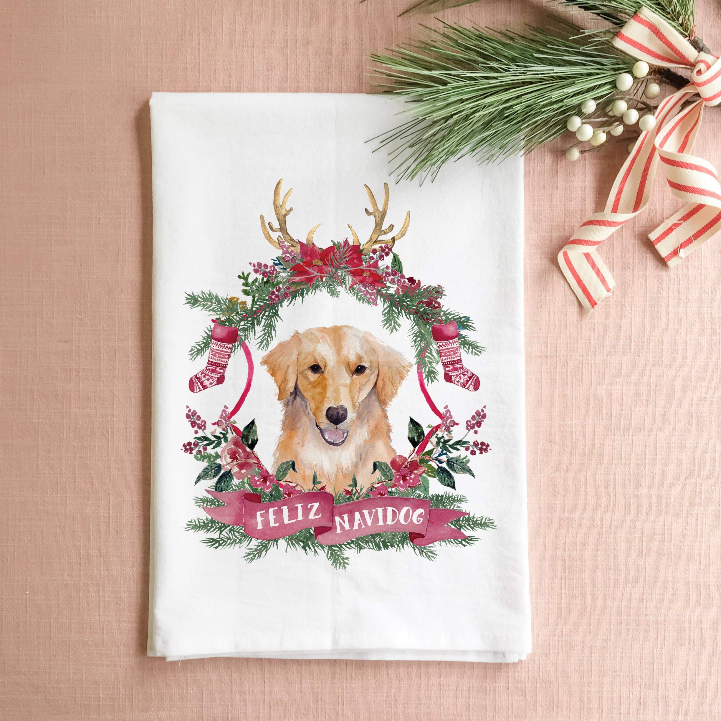 Feliz Navidog Christmas Tea Towel