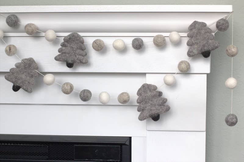 Christmas Tree Felt Ball Garland Home Decor- Gray & White