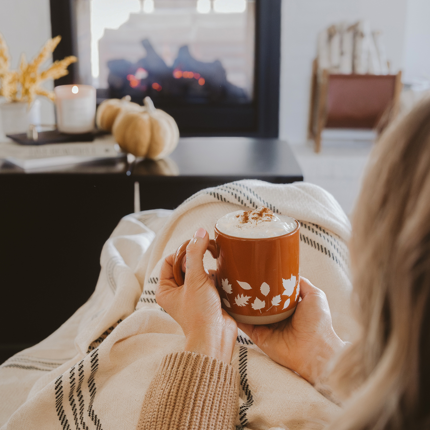 Fall Leaves Orange Stoneware Coffee Mug