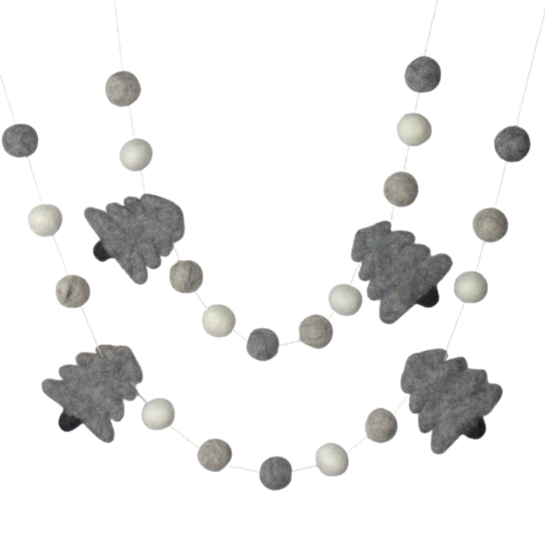 Christmas Tree Felt Ball Garland Home Decor- Gray & White
