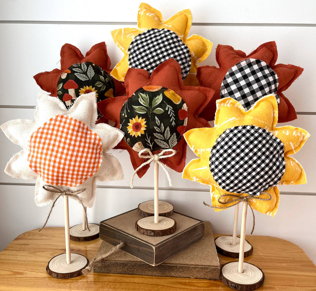 2pc. Summer Fall Sunflower Set - Natural Orange Gingham