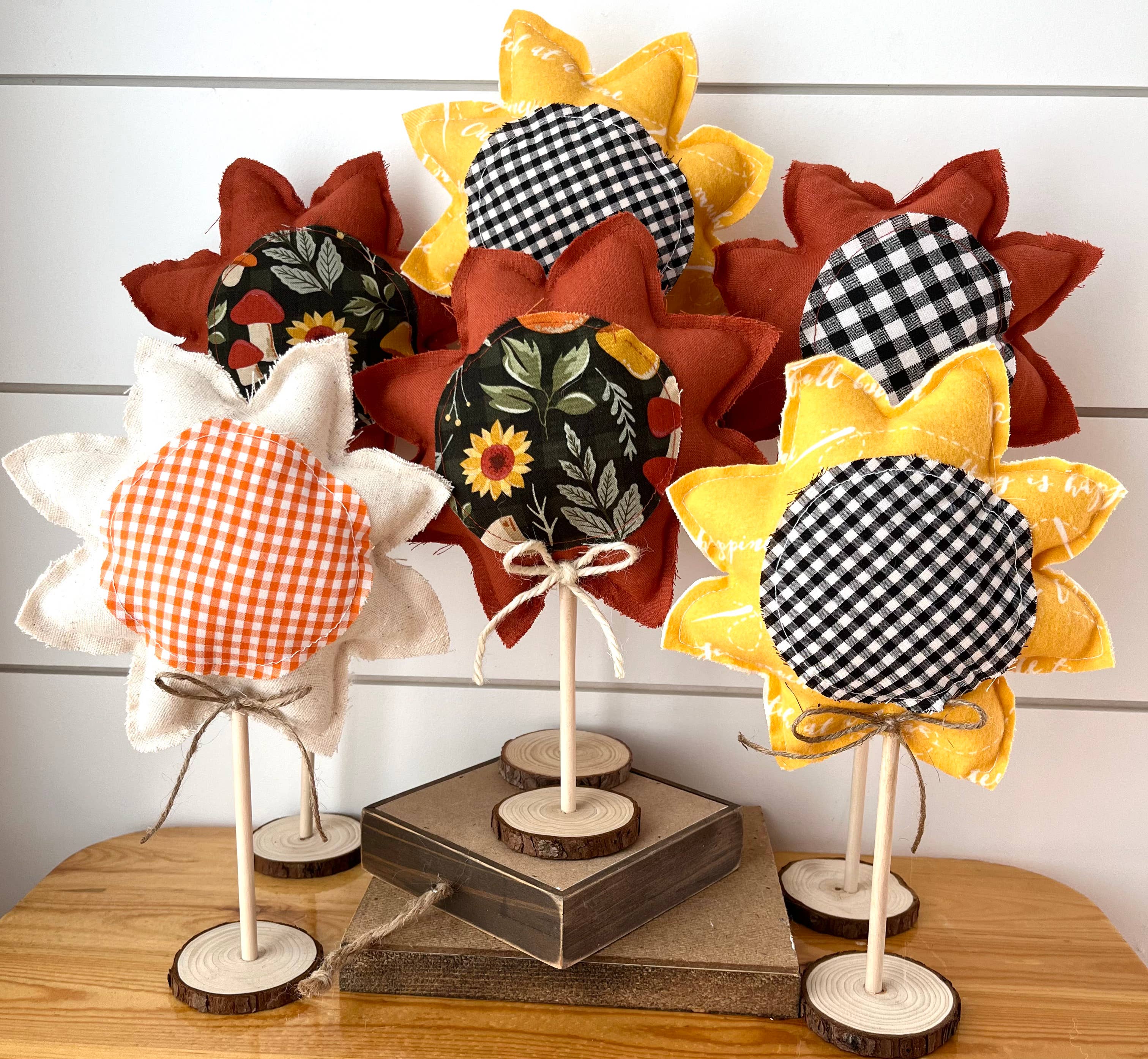 2pc. Summer Fall Sunflower Set - Natural Orange Gingham