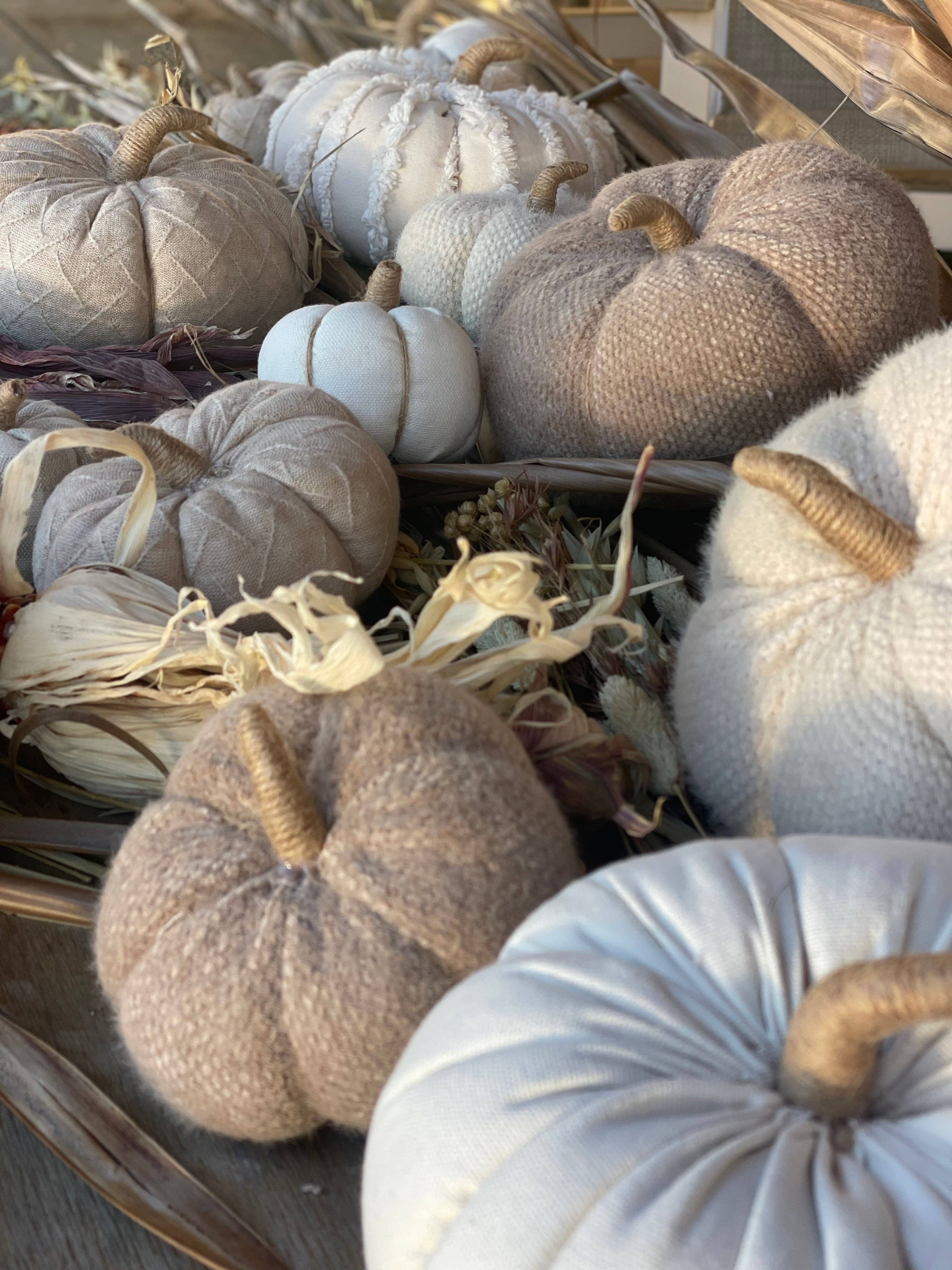 Medium Tan Fuzzy Fall Fabric Pumpkin