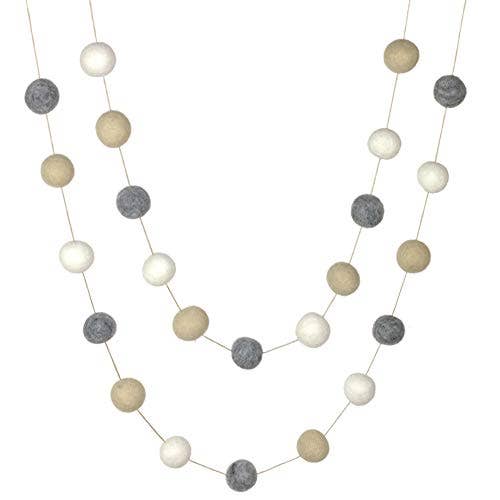 Almond, Gray & White Felt Ball Garland