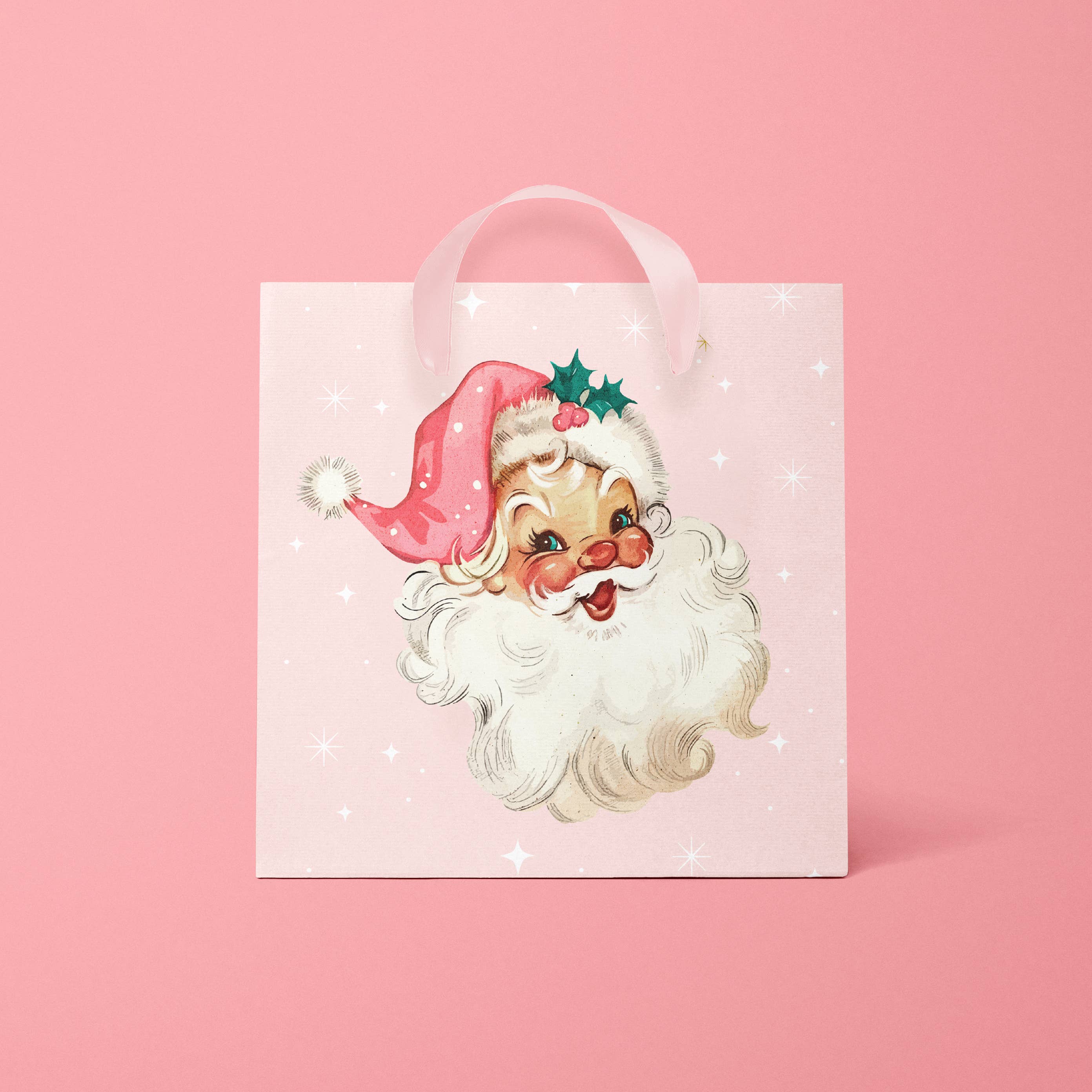Retro Pink Santa Gift Bag
