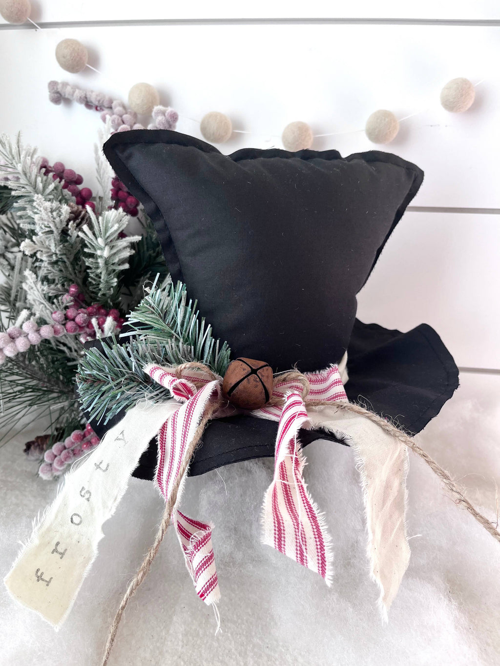 Primitive Frosty Hat Holiday Christmas Decor-Red Ticking