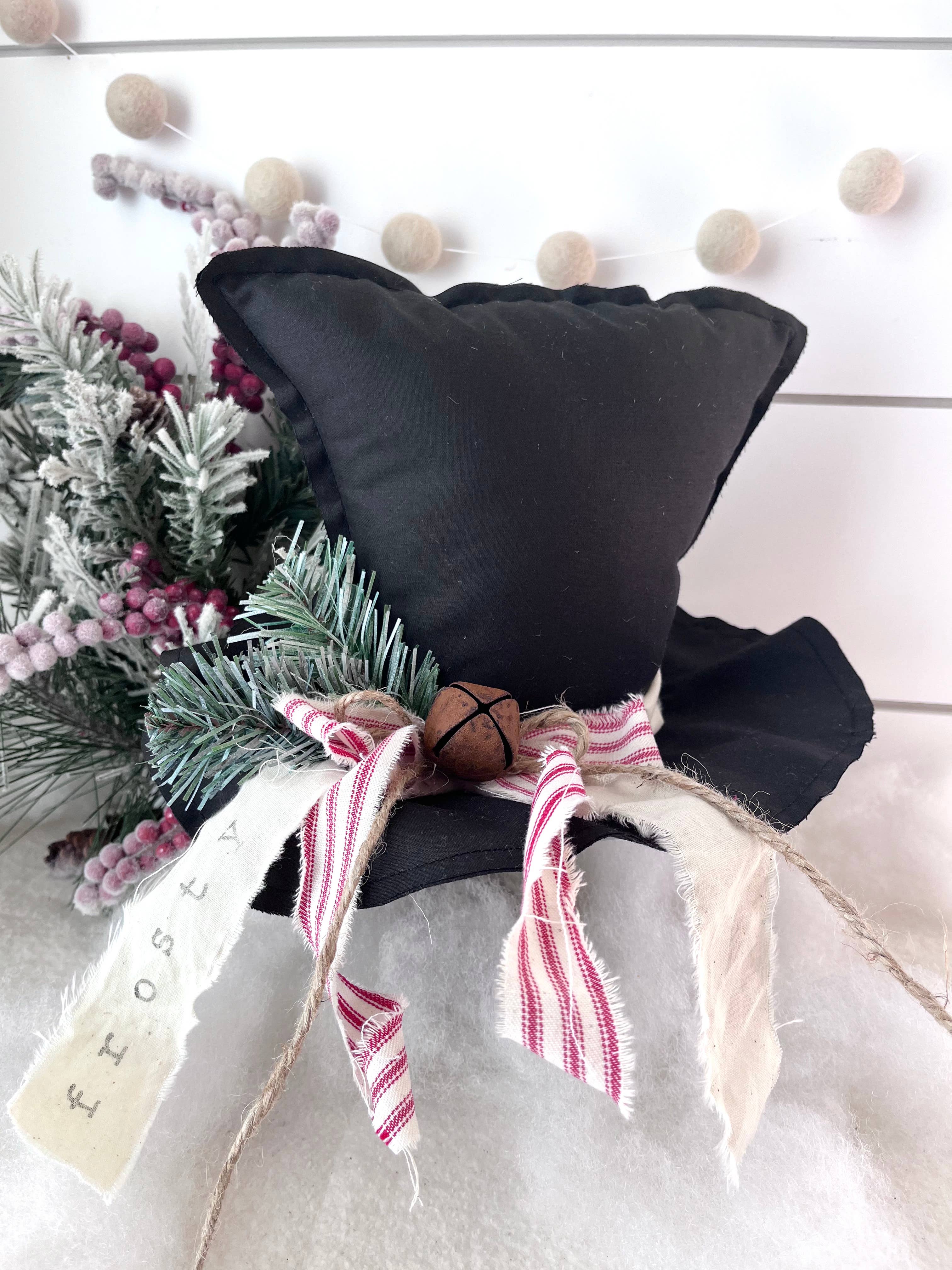 Primitive Frosty Hat Holiday Christmas Decor-Red Ticking