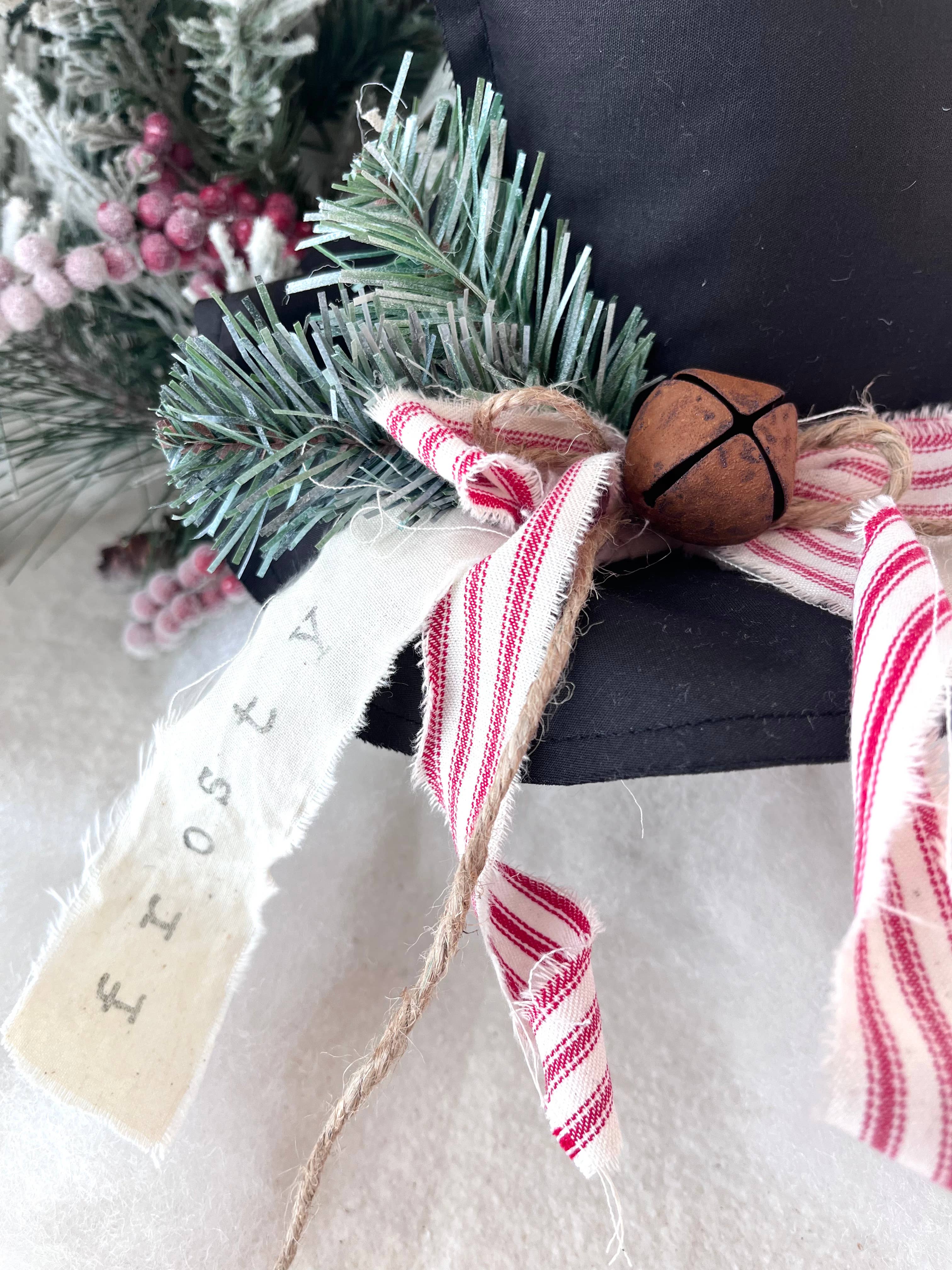 Primitive Frosty Hat Holiday Christmas Decor-Red Ticking