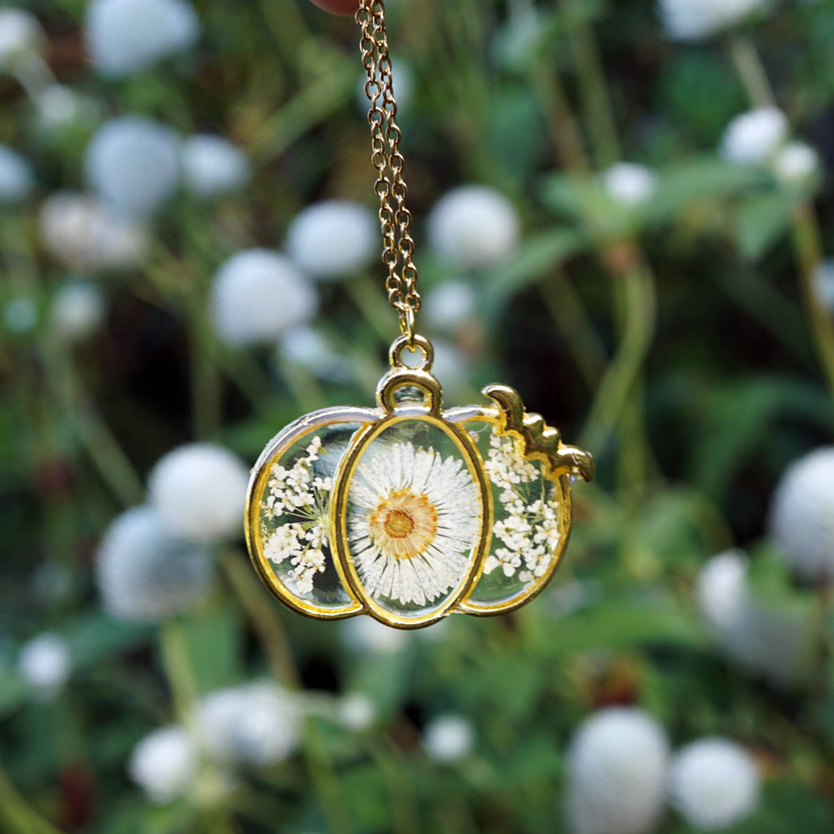 White Botanical Pumpkin Necklace