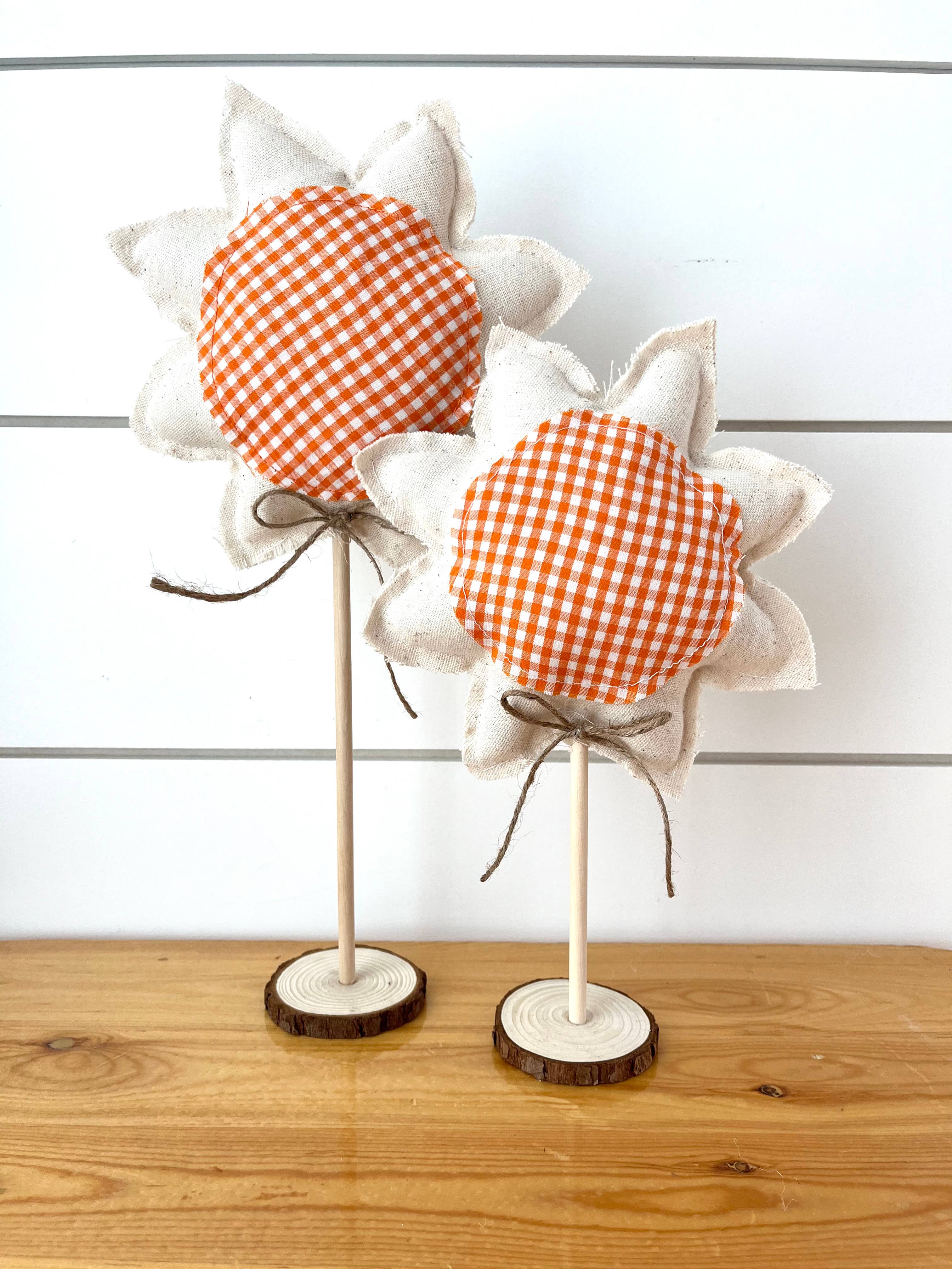 2pc. Summer Fall Sunflower Set - Natural Orange Gingham