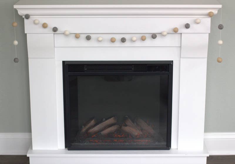 Almond, Gray & White Felt Ball Garland