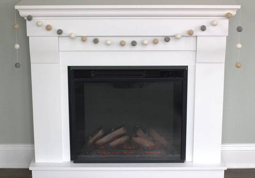 Almond, Gray & White Felt Ball Garland