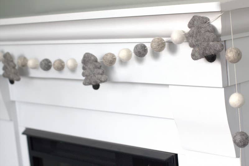 Christmas Tree Felt Ball Garland Home Decor- Gray & White