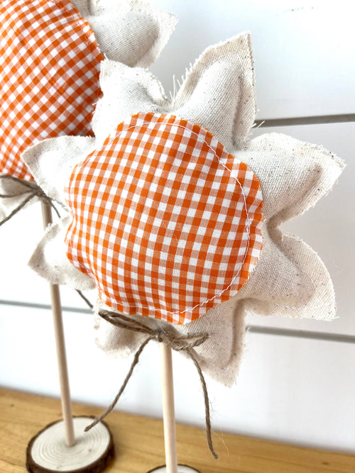 2pc. Summer Fall Sunflower Set - Natural Orange Gingham