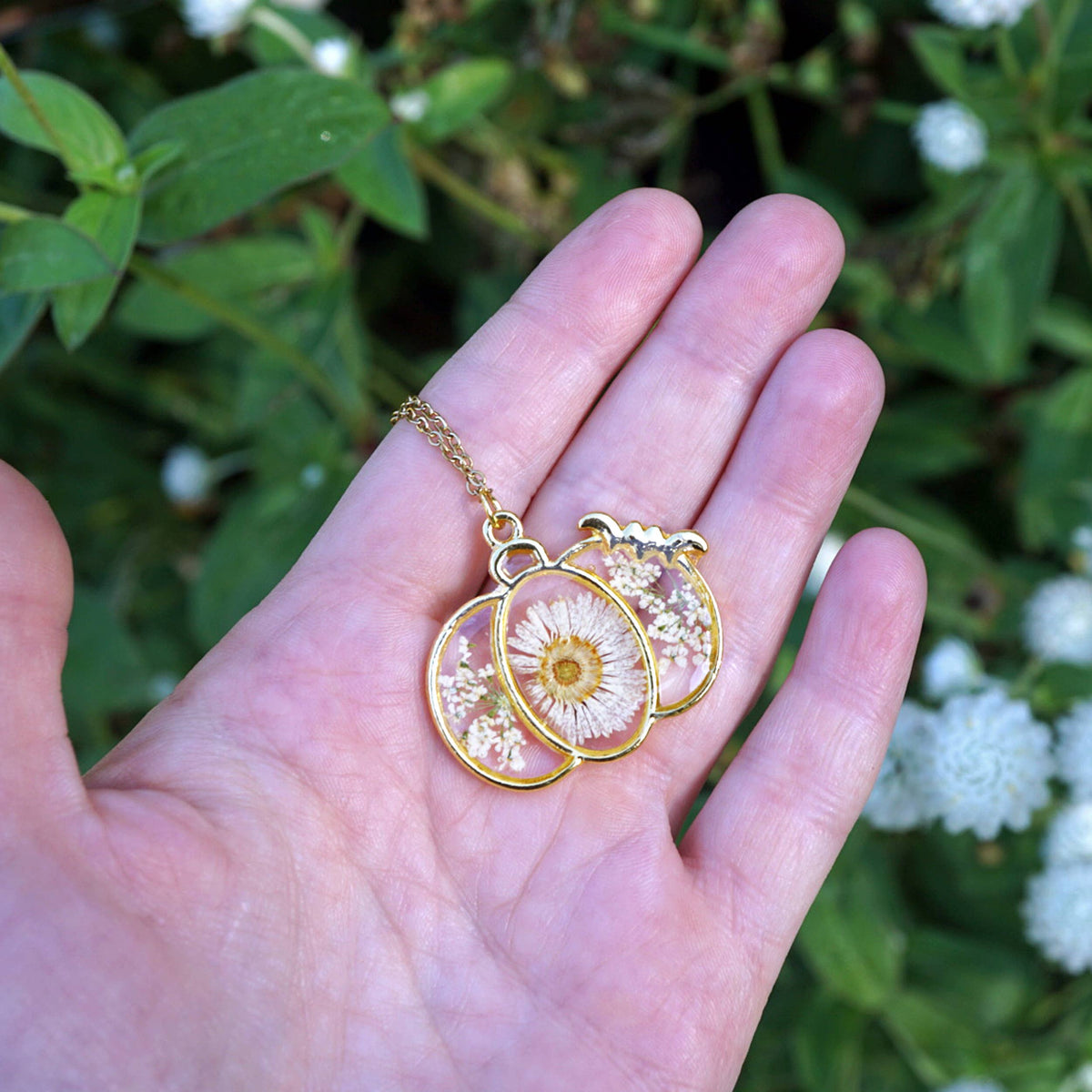 White Botanical Pumpkin Necklace